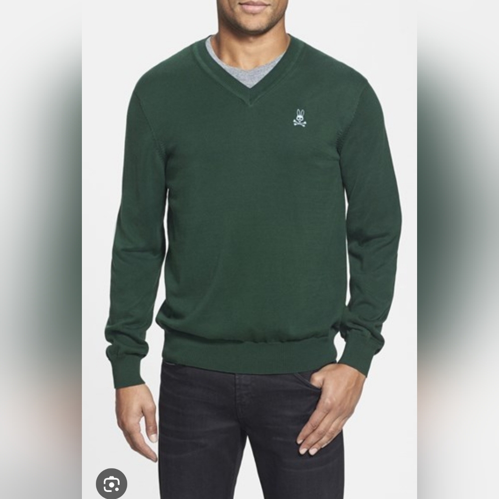 NWT Psycho Bunny Men's Tartan Green V-Neck Sweater 100% Pima Cotton XX-S